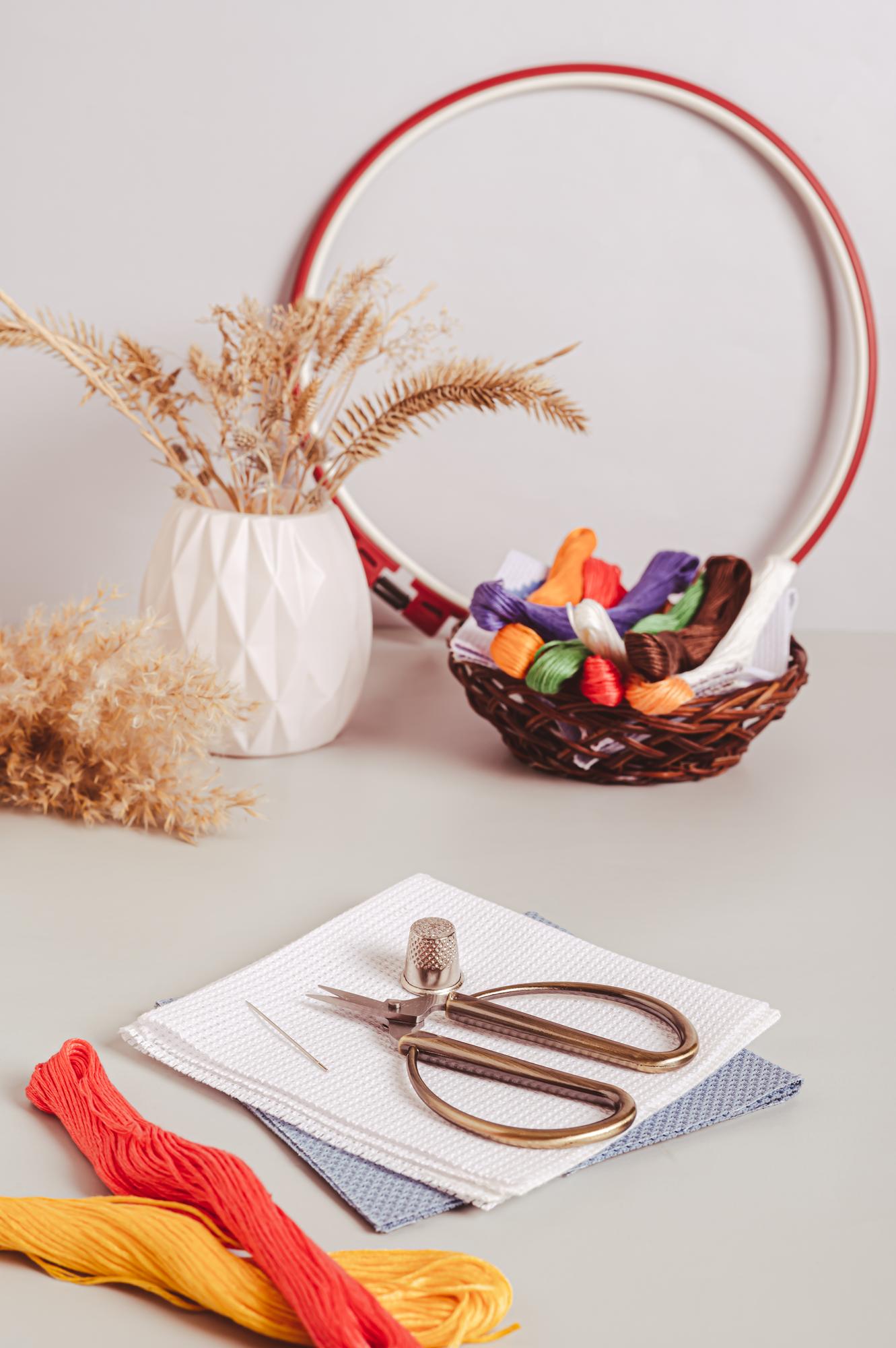 Close-up of thread palette and hoop